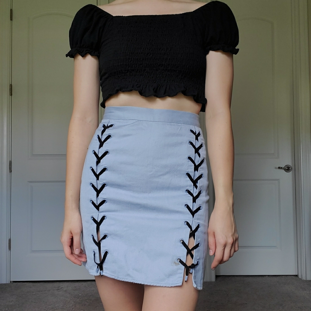 Blue Lace-Up Skirt